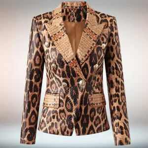 Women's Elegant Brown Faux Leather Blazer