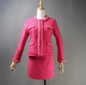 Women's HAND MADE Hot Pink Pearls Decoration Jacket