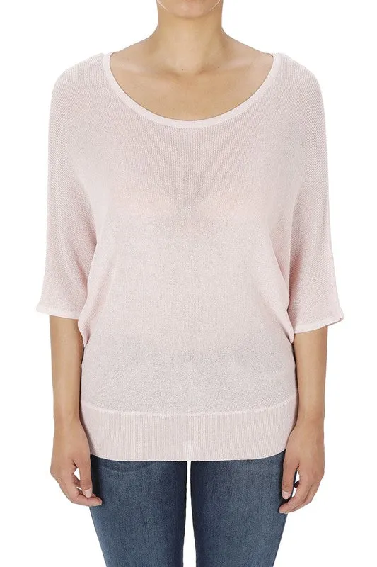 Yemak Women's Casual Dolman Half Sleeve Lightweight Knit Pullover Top MK3621